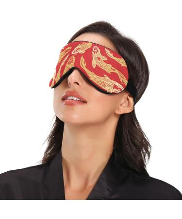 Haskirky Light Blocking Eye Mask for Deep Sleep | Adjustable for Men and Women | Ideal for Travel, Yoga, and Meditation | Red Ukiyoe Fish Design - Buy Online on SooperMarket.com