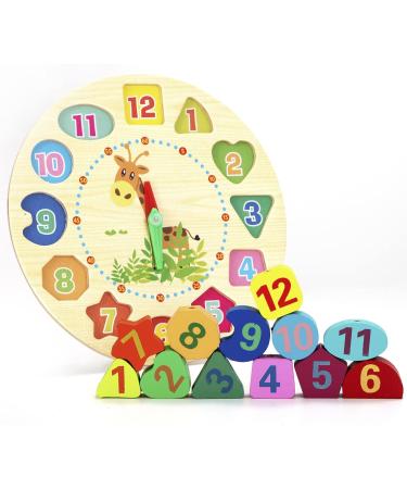 Wooden Learning Clock Toy for Kids - Educational Clock with Rope Numbers & Shapes | Perfect for Children Ages 3+ - Buy Online on SooperMarket.com