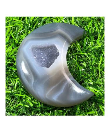 Collection Natural Agate geode Quartz Crystal Hand Carved Moon Reiki Healing.1pc (Size : 2pc)