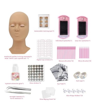 RIISCA Eyelash Extension Kit with Professional Mannequin Head and 4pc Removable Eyelids - Perfect for Beginners and Skilled Lash Artists - Buy Online on SooperMarket.com
