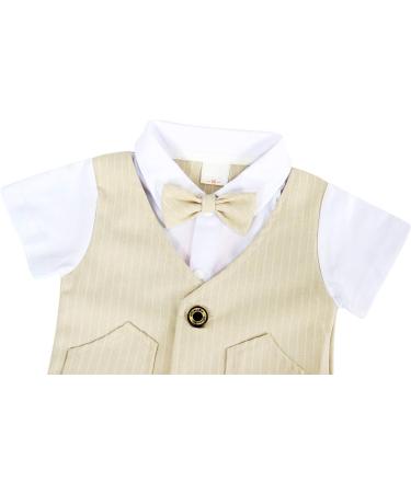 AmzBarley Baby Boys Gentlemans Suit | Dress Shirt, Pants, Vest, Bowtie Rompers | Khaki 6-12 Months - Buy Online on SooperMarket.com