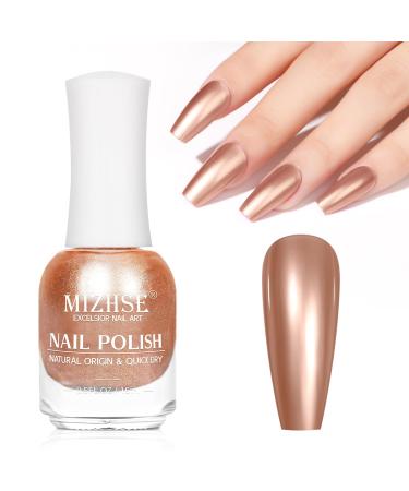 MIZHSE Chrome Nail Polish Rose Glod Mirror Nail Polish for Nail Art Long-lasting Mirror Metallic Effect Nail Polish 0.53oz Gorgeous Quick-Dry Reflective Nail Polish for Fingernail Toenail Manicure