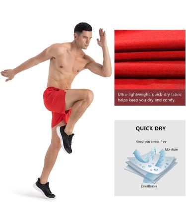 NAVISKIN Men's 5 Running Shorts - Lightweight Quick Dry Workout Shorts with Zipper Pocket - Red, Large - Buy Online on SooperMarket.com
