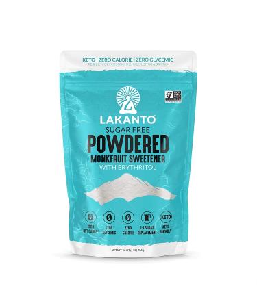 Lakanto Powdered Monk Fruit Sweetener - Powdered Sugar Substitute, Zero Calorie, Keto Diet Friendly, Zero Net Carbs, Zero Glycemic, Baking, Extract, Sugar Replacement (1 Lb) Monkfruit 1 Pound (Pack of 1)
