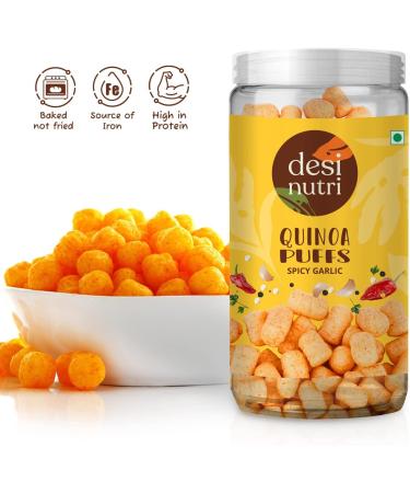 Desi Nutri Quinoa Puffs Spicy Garlic | Ready to Eat Quinoa Puffs Spicy Garlic | Quinoa Puffs Spicy Garlic Snacks - 60 gms | Rich in Iron & Protein - Buy Online on SooperMarket.com