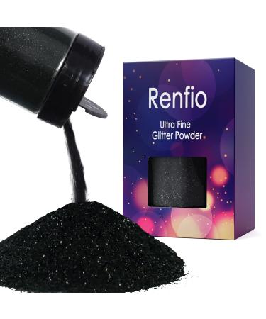 Renfio Ultra Fine Glitter Powder 5.65 Oz 160g Metallic Resin Suppies Glitter PET Flakes Crafts Sequins 1/128" 0.008" 0.2mm Epoxy Chips Flakes for Tumblers Slime Decoration - Deep Black