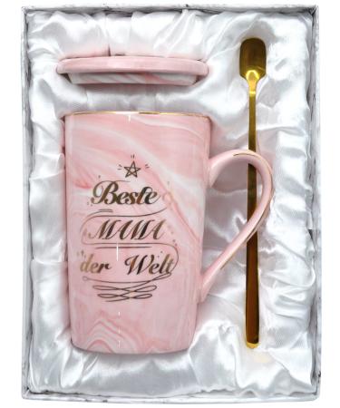 Bokalaka Mother's Day gift for mom mother gift mom gifts birthday present best mom in the world - 400 ml pink ceramic coffee cup with lid spoon and gift box Mama2