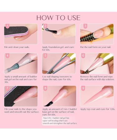 Saviland Pink Builder Nail Gel Kit - 5-In-1 Builder Base & Hard Gel for Nail Strengthening, Repair, and Extensions - DIY Home Nail Kit - Buy Online on SooperMarket.com