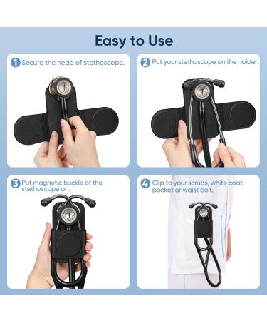 Premium PU Leather Stethoscope Holder Clip - Magnetic Lightweight Holster for Physicians Nurses & EMTs - Fits 3M Littmann & Most Stethoscopes - Black - Buy Online on SooperMarket.com