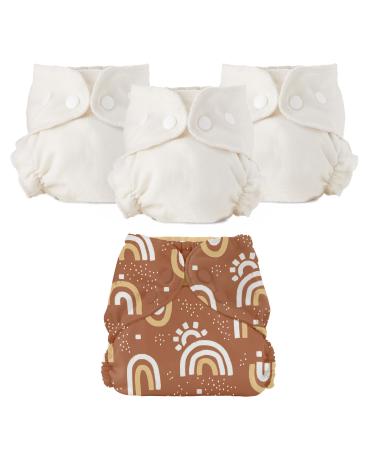 Esembly Cloth Diaper Bundle Set 3 Organic Absorbent Inners and 1 Waterproof Recycled Diaper Cover Reusable Washable Diapers with Snap Closure Size 1 (7-17lbs) Sunshower Size 1 Bundle - Sunshower