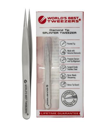 World's Best Tweezers Diamond Tip Splinter Tweezers - Diamond Coated  Professional Precision Needle Nose Pointed Tweezer for Ingrown Hair  Splinter  Ticks  and Glass Removal - Stainless Steel