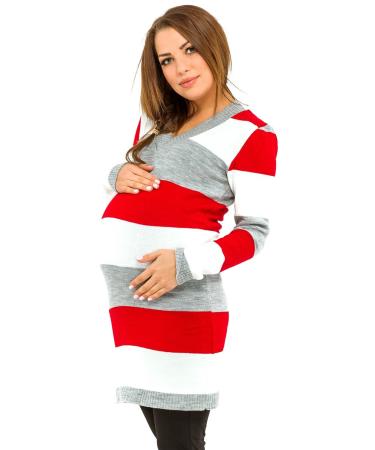 HAPPY MAMA Women's Maternity Stretch Knit Colour Block Jumper Dress Stripes 405p 12-14 Red