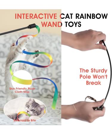 Amaxiu Cat Wand Toy Set Interactive Cat Wand Toy with Rainbow Ribbon String Rainbow Cloth String Leopard Print Cloth String for Small Cats Kittens Indoor Training Catcher(3 Packs) - Buy Online on SooperMarket.com