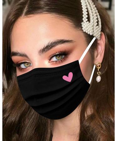 50Pcs Cute Heart Printed Black Disposable Face Masks for Men and Women - Mouth Protection Design (F) - Buy Online on SooperMarket.com