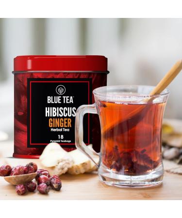 BLUE TEA - Hibiscus Ginger Herbal Tea - 36 Tea Bags (Pack of 2) || CAFFEINE FREE |Detox - Soothing Tea| Vegan - Gluten Free - Tin Packing(18X2) - Buy Online on SooperMarket.com