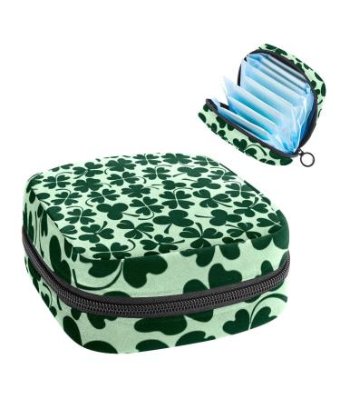 Clover Icons Pattern Sanitary Napkin Storage Bag Feminine Menstrual Cup Pouches Nursing Pad Holder Tampon Bags Portable Period Bag for Women Teen Girls 1Pcs Multi-colored 15