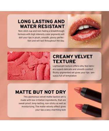 CoralBeau 12-Piece Matte Lipstick Set - Waterproof Crayon Pack with Nude Pink, Mauve & Red Shades - Long-Wearing Formula for Rich Color & Velvety Finish - Buy Online on SooperMarket.com