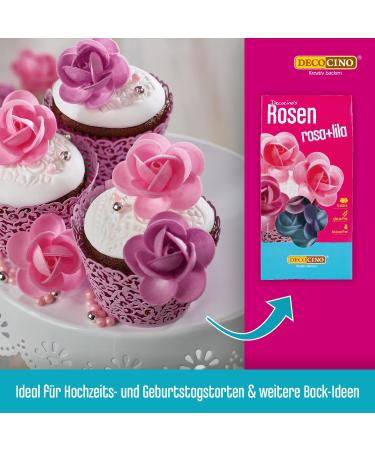 Decocino Edible Roses - Lila & Rosa | 16 Pieces for Wedding & Birthday Cake Decorations | Perfect for Cupcakes & Muffins - Buy Online on SooperMarket.com