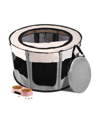 Pet Playpen,Portable Foldable Pet Playpen Kennels Tent with Free Carrying Case and Bowl for Dogs/Cats/Pets(Beige and Grey)