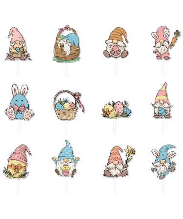 12Piece Easter Party Cake Decorations Easter Cupcake Toppers Festive Rabbit Gnomes Embellishments Dessert Decorations Party Decorations For Easter