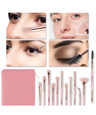 Daubigny 12 PCS Eye Makeup Brushes Set - Professional Eyeshadow, Concealer & Blending Tools with Carrying Bag (Pink) - Buy Online on SooperMarket.com