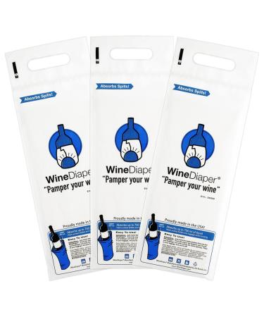 Wine Diaper - Reusable, Protective and Absorbent Wine Bottle Bags for Travel (3 pack) Made in the USA