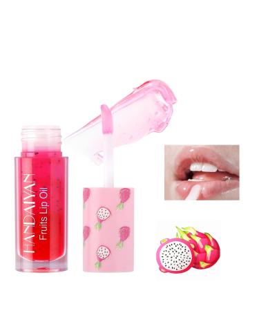 Fruit Hydrating Lip Oil Tinted Lip Balm Gloss Improve Darklips and Fading Lip Lines Lipstick Non-sticky Long Lasting Nourishing Repairing Transparent Lip Glow Oil for Dry Lip (#02) #02 Pitaya