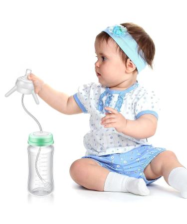 Nuanchu 10 oz Self Feeding Baby Bottle w/ Long Tube Straw | Leak-Proof Baby Feeder Bottle for Imitation Milk Weaning | Mint Green - Buy Online on SooperMarket.com