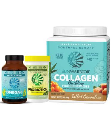 Sunwarrior Collagen Building Protein Peptides with Hyaluronic Acid and Biotin Salted Caramel 17.6 oz (500 g)