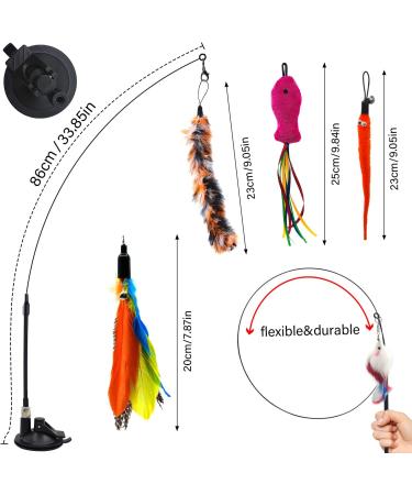 Autoau Interactive Cat Toy with Suction Cup Bird Feather Teaser Wand - Ideal for Indoor Cats and Kittens - 5 Bells, Feather Filler, Training Tool - Buy Online on SooperMarket.com