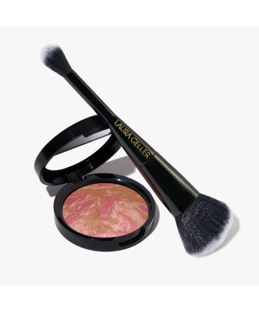 LAURA GELLER NEW YORK Blush-n-Bronze Marbleized 2-in-1 Bronzer Blush Apricot Bronze - Dual-Ended Blush and Bronzer Precision Brush (2 PC)