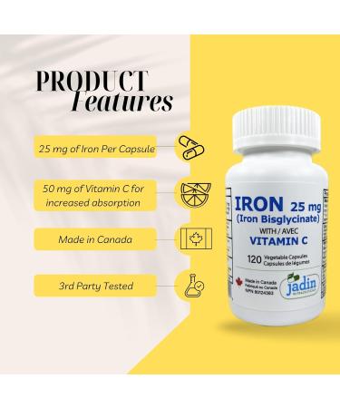 Iron Bisglycinate 25 mg with Vitamin C 120 Vegetable Capsules - Buy Online on SooperMarket.com