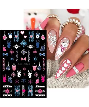 JMEOWIO 10 Sheets Christmas Pink Nail Art Stickers Decals Self-Adhesive Snowflake Winter Holiday Cute Elk Nail Supplies Nail Art Design Decoration Accessories - Buy Online on SooperMarket.com