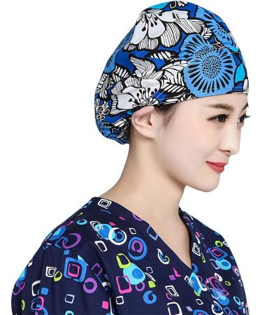 Printed Cotton Bouffant Turban Working Cap - Adjustable Scrub Hat for Hair Cover - Buy Online on SooperMarket.com
