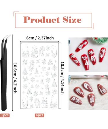 4 Sheets Christmas Nail Art Stickers 5D Embossed Snowflake Nail Decals Self-Adhesive Nail Stickers with Tweezers DIY Christmas Nail Design Decoration for Women Girls Style1 - Buy Online on SooperMarket.com