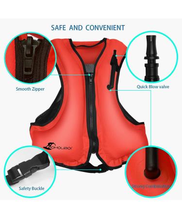 OMOUBOI Inflatable Snorkel Vest - Adult Swimming Jacket for Water Sports - Red - 90-220lbs - Buy Online on SooperMarket.com
