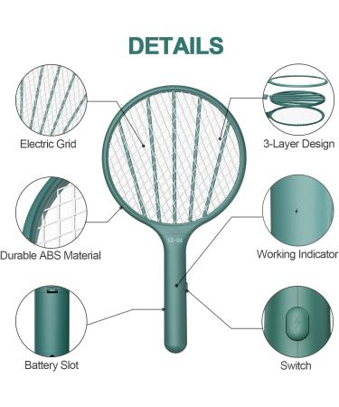 Bug Zapper Racket - Electric Fly Swatter for Indoor & Outdoor Mosquito Killer (2 Green) - Buy Online on SooperMarket.com