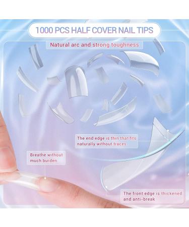 Cooserry Nail Tips and Glue Gel Kit with UV Light - 1000 Pcs C Curve Clear French Ballerina Fake Nails, 4-in-1 Nail Glue, Mini UV LED Lamp, DIY Nail Art Tools - Buy Online on SooperMarket.com