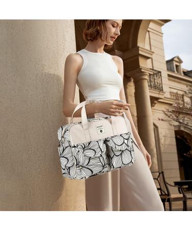 SONARIN Large Capacity Waterproof Baby Changing Tote Bag - Multi-Function Satchel Messenger Bag with Shoulder Strap & Changing Mat, Black & White Petals - Buy Online on SooperMarket.com