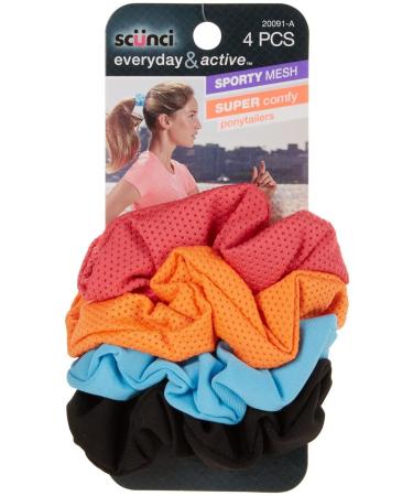 Scunci Everyday & Active Sporty Mesh & Super Comfy Ponytailers Assorted Colors 4 Pieces