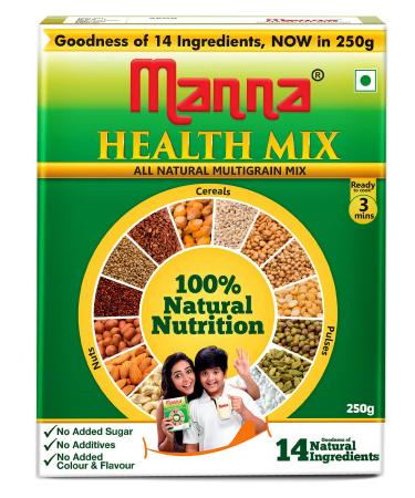 Manna Health Mix | 100% Natural Multigrain Nutrition Drink for Kids | Multi Millet Health Drink Mix Powder 500g (250g x 2 Packs) | 14 Natural Ingredients Sathu maavu | Porridge Mix