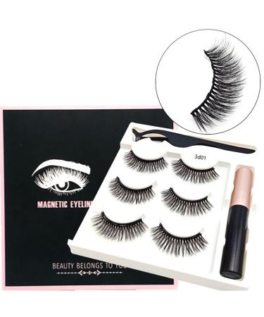 Magnetic Eyelashes And Eyeliner Kit 3 Pairs Reusable Magnetic Lashes With Eyeliner 3D Natural Look False Eyelashes Magnetic Eyelashes Natural Looking Lashes