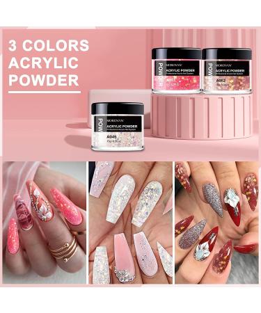 Movoran Acrylic Nail Kit for Beginners - 3 Colors Powder & Liquid Set with Brush Cleaner - Ideal for Nail Extension - Professional Nail Kit for Everything - Buy Online on SooperMarket.com