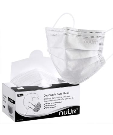NU R 10pcs Multi Color 3 Ply Disposable Face Mask Mask with Filter Layer and Elastic Earloop Retail Sealed bags A-White