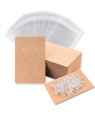 Earring Cards Set Earring Display Cards with 100 Pcs Earring Holder Cards 200 Pcs Earring Backs and 100 Jewelry Packaging for Earrings Necklace Jewelry Display Jewelry Bags 3.5x2.4 Inches (Brown) ZK100-Brown