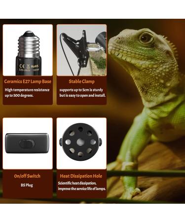 Bonlux 100W Reptile Heat Lamp with Adjustable Holder | E27 Basking Lamp for Terrarium | Infrared Heat Bulb for Lizards, Tortoise, Snake, Chicken, Puppies - Buy Online on SooperMarket.com