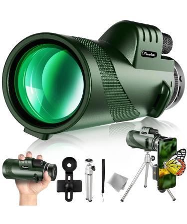40x60 Monocular Telescope High Powered for Adults with Smartphone Holder & Tripod, Power Prism Compact Monoculars for Adults Kids, HD Monocular Scope for Bird Watching, Concert and Travelling Dark Green