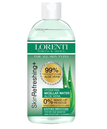 Lorenti Skin+ Micellar Water For Waterproof Makeup | Facial Cleanser & Makeup Remover | 0% Make-Up Residue | Any Skin Type 13.5 Fl Oz Aloe Vera 400 ml