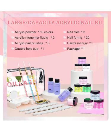 Acrylic Nail Kit for Beginners - Professional 10 Color Powder Set with Brush - Nail Extension Form Set-2 - Buy Online on SooperMarket.com