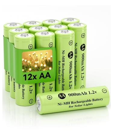 1.2v AA Ni-MH Rechargeable Battery Double A 900mAh 1.2V Rechargeable Battery Pre-Charged High Capacity for Outdoor Solar Lights Lawn Lamps String Light (AA-900mAh-12pack AA 900mAh 12pack